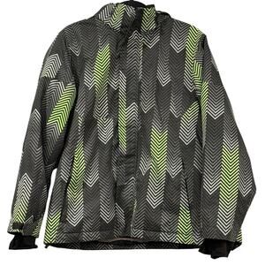 Y2K ICEBURG Youth XL Ski Jacket Chevron Snowboard Coat Black Green Hooded